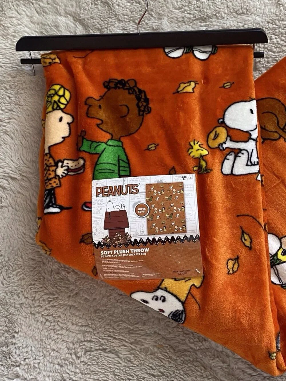 Peanuts Snoopy Charlie Brown Fall Thanksgiving Throw Blanket 50” X 70” NEW
